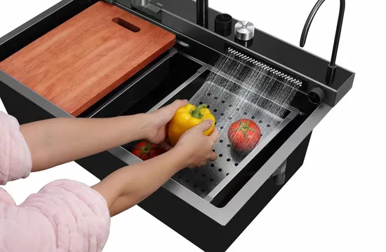 New Design Model Styles Luxury Metal Gray Finish SUS 304 Stainless Steel Sink and Faucet Glass Bottle Cup Washer Rinser Filter Faucet All in One Sets Kits